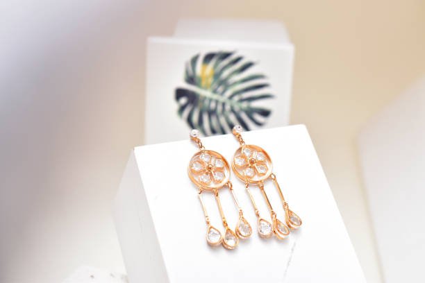 Closeup of golden earrings